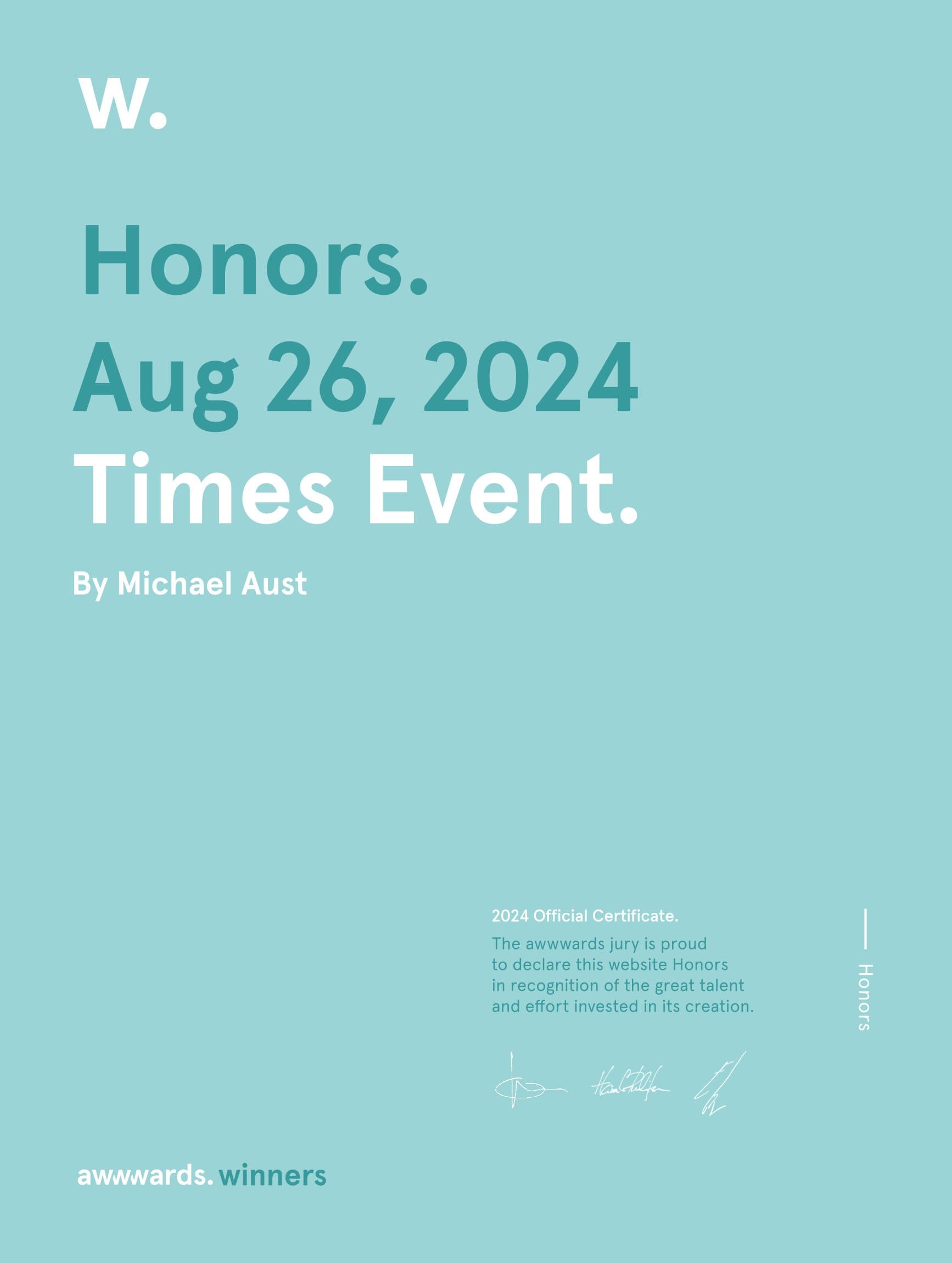 Times Event | Awwwards Honorable Mention Certificate